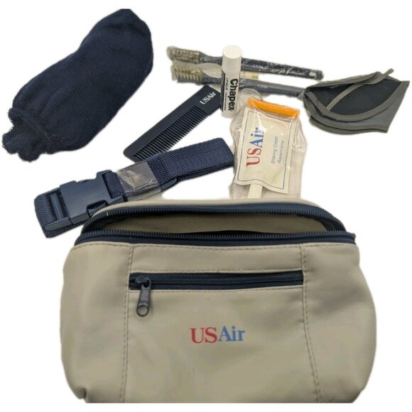 Vintage US Air First Class Gray Cosmetic/Travel Bag with accessories - Picture 1 of 7